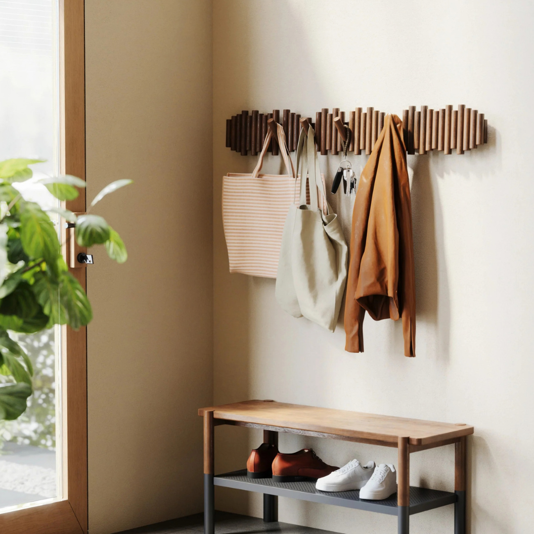 Picket Rail Wall Hook - Walnut (8-Hook)