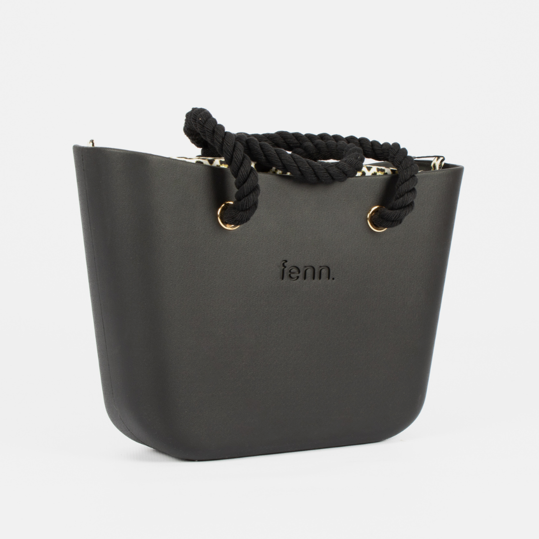 Original Handbag - Black - Leopard Print Inner - Black Rope