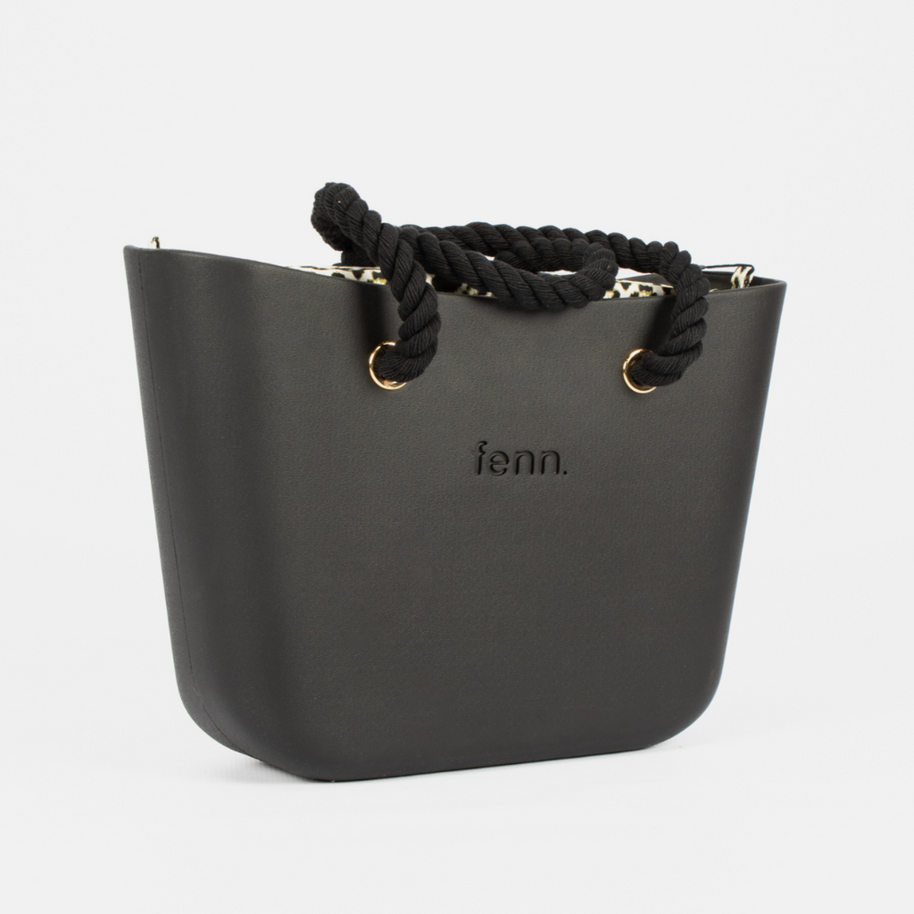 Original Handbag - Black - Leopard Print Inner - Black Rope