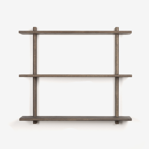 Wooden shelf with two shelves on a white background