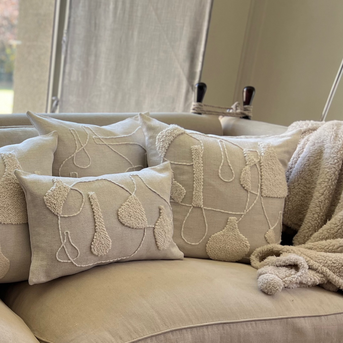 Punch Needle Scatter Cushion - Vessel Pattern 1 Natural