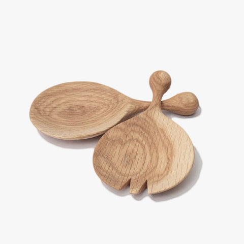 Round Salad Servers - Oak