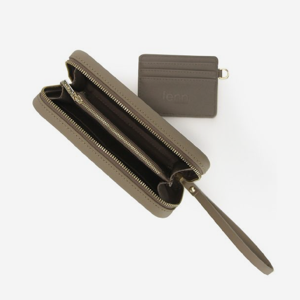 Original Wallet With Strap & Gold Zip - Stone