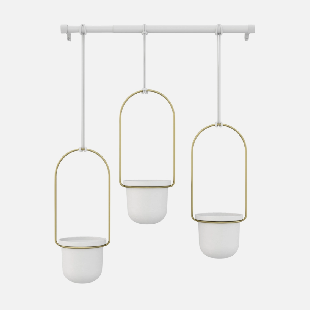 Triflora Hanging Planter - White & Brass