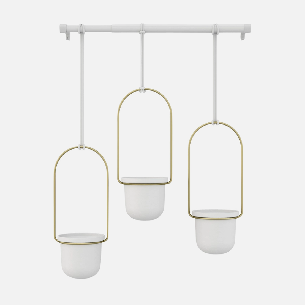 Triflora Hanging Planter - White & Brass